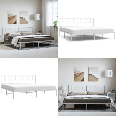 Bettgestell mit Kopfteil Metall Weiß 183x213 cm - Metallbettfundament - Doppelbett - Weißes Bettgestell - Boxspringrahmen - Bettrahmen - Home & Living (1/5)