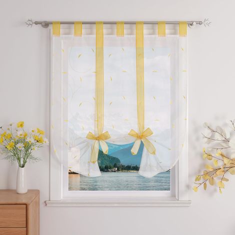 bateau moderne pour cuisine et salon - En voile - Avec passants - Avec broderie - Blanc/jaune - 120 x 140 cm - 1 pièce (1/5)