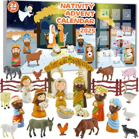 Calendrier de l'Avent racontant l'histoire de la Nativité pour le compte à rebours des fêtes de fin d'année 2025, coffret cadeau interactif sur le thème chrétien pour les enfants et la famille, activi (1/5)