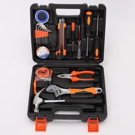 Kit complet de bricolage 20 pièces en acier au carbone référence 216B-20, coffre outils avec pince, clé et tournevis pour réparations domestiques et automobile