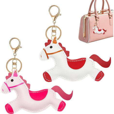 Set of 2 horse charms for handbags (Women's) – PU leather pendants with metal clip – Mini pony keychain for backpack, handbag or car keys – Decorative accessories (1/5)