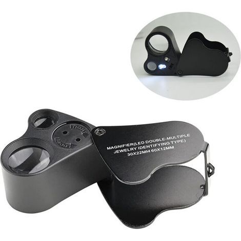 Pair (Noir),30 X 60 Loupe Bijoutier, LED Loupe Eclairante Horloger, Gemmes Bijoux Pierres Timbres Pieces Montres Loisirs Antiques ModèLes Poche Monocle Loupe Grossissante Verre 30 X 60 mm (1/5)