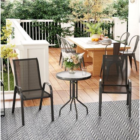 Ensemble bistrot 3 pièces 60/71 cm noir en métal et verre trempé avec chaises empilables (1/3)