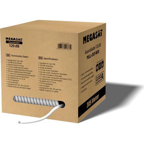 Boîte câble coaxial Ø 7.2mm 120 dB 305m TV 4k Full HD Quadruple blindage – Protection incendie Eca – Sat/BK (1/2)