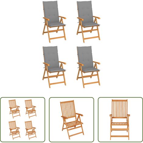 Chaise de jardin teck - Chaises de jardin lot de 4 avec coussins gris Bois teck solide (1/5)