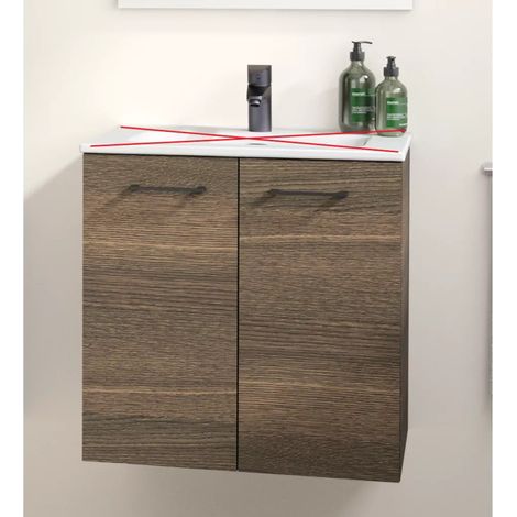 Meuble Sous-Vasque de Salle de Bain AQUANCE Média 2 Portes 60cm Chêne Foncé - MEDIA25923 (1/2)