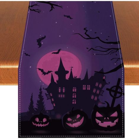 Nappe en lin pour Halloween, motif citrouille et corbeau, décorations et accessoires pour la maison et la cuisine, 33 x 183 cm (13 x 72 pouces). (1/5)