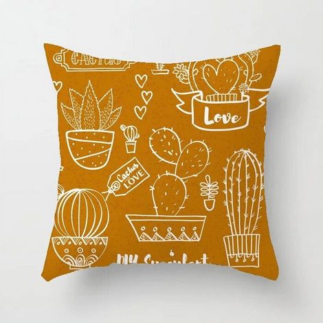 Taie D'oreiller - Coton Linen - Imprimé Cactus - Double Face - Pour Canapé Chaise Bureau Lit Voiture - 40x40 cm (1/5)