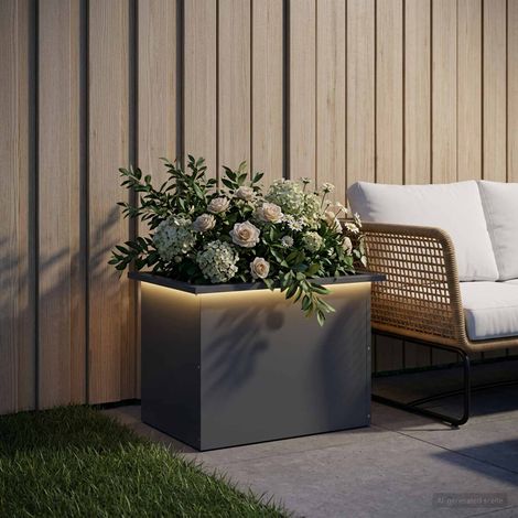 vidaXL Jardinera para jardín con luces LED Antracita 40 x 60 x 40 cm (1/5)