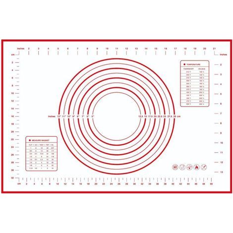 Reusable Non-Stick Silicone Baking Mat Fondant Dough Pastry Mat with Measuring Cup, 60 x 40 cm (Red) (1/4)