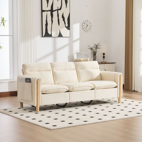 Divano angolare 3 posti 201x110x86 cm beige, contenitore e tasche laterali, ciniglia, MEUBLIV (1/5)