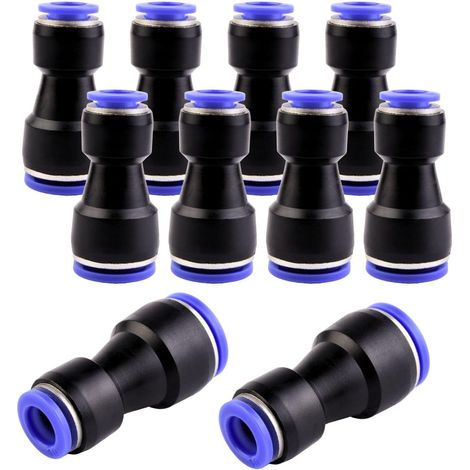 10 - Raccord Pneumatique - Réducteur Push In - Connexion Air Et Eau - Pour Automatisation Industrielle - Noir Et Bleu - 14x10mm (1/5)