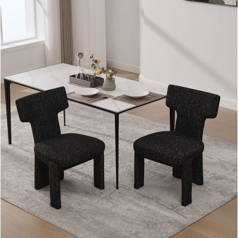 Set de 2 sillones de chenilla sin reposabrazos con patas de madera, respaldo curvo, negro/gris (1/5)