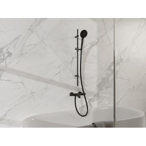 Fortifura Calvi Mitigeur baignoire - avec barre curseur - douchette ronde - flexible en métal - Noir mat (1/5)