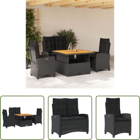 vidaXL Relaxsessel - 4-tlg. Garten-Essgruppe mit Kissen Schwarz Poly Rattan (1/5)