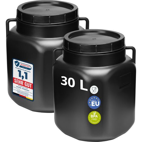 Garronda Lot de 2 fûts alimentaires carrés 30 L en HDPE sans BPA, à large ouverture avec couvercle, pour eau, aliments, choucroute et fermentation, noir GD-0134