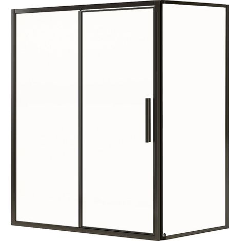 Paroi de douche avec porte pivotante noir mat style industriel - 140 x 80 x 195 cm - TORONI (1/2)