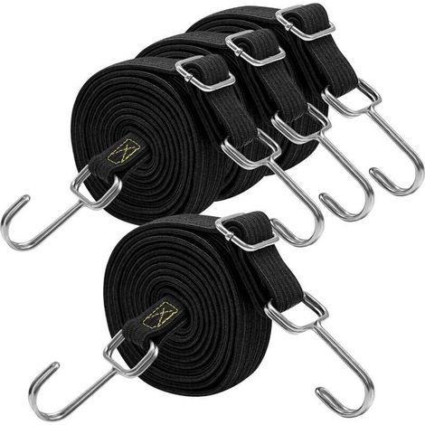 Sangles élastiques réglables avec crochets en caoutchouc noir – 200 cm, lot de 4, idéales pour toit, bagages, bâches et camping (1/4)