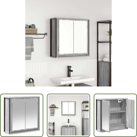 vidaXL Holzwerkstoff - Bad-Wandschrank mit Spiegel Grau Sonoma 60x21x60 cm (1/5)