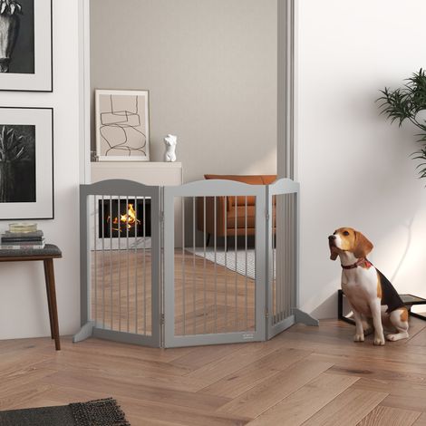 Barrière de sécurité pliable pour chien, 3 panneaux avec 2 pieds de soutien, 154 x 30 x 80 cm, gris (1/5)
