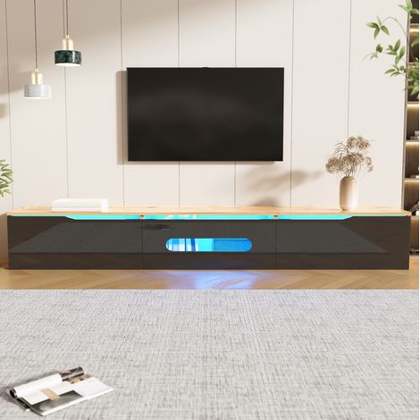 Mobile TV 180 cm con LED 16 colori, 3 ante, da appoggio o a parete, nero e legno DESVIAE (1/5)
