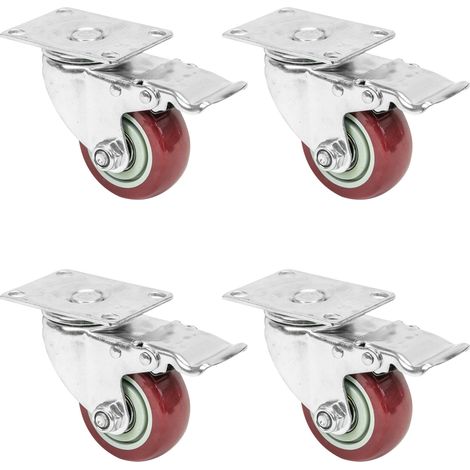 HMF 6710 Schwerlastrollen aus Polyurethan mit Bremse, 4er Set, 75 mm, Rot (1/5)