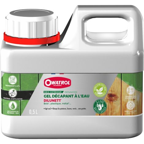 Owatrol – Gel décapant à l'eau Dilunett 0,5L – Élimine jusqu'à 8 couches de peinture – Pour bois, métal et PVC – Application facile et rinçage rapide