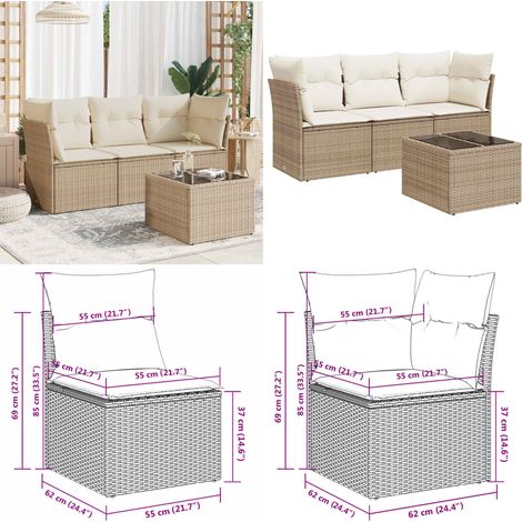 Salon de jardin avec coussins 4 pcs beige résine tressée - Ensemble Salon De Jardin - Mobilier De Jardin - Salon D'extérieur - Résine Tressée - Rotin Synthétique - Home & Living (1/5)