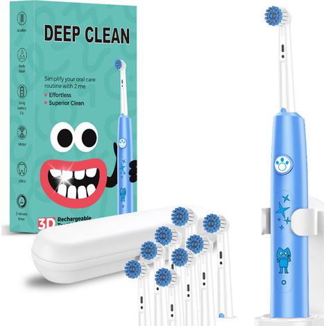 Brosse à dents électrique sonique enfant rose nettoyage profond 3D, 8 têtes étanche étui de transport Bleu (1/5)