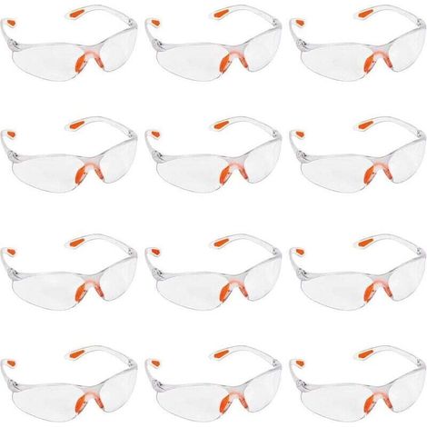 12 gafas de seguridad transparentes con lentes de plástico, XU, puente nasal y patillas de goma para mayor comodidad - Gafas EPI transparentes KZQ (1/3)