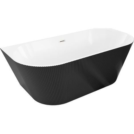 Mexen Oris bañera exenta adosada estriada 170 x 80 cm, blanca/negra, rebosadero de níquel cepillado - 52871708075-97 (1/5)