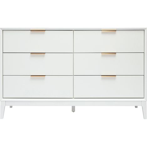 Weißes mattes Sideboard mit goldenem Metall 6 Schubladen L120 cm GIANA (1/5)