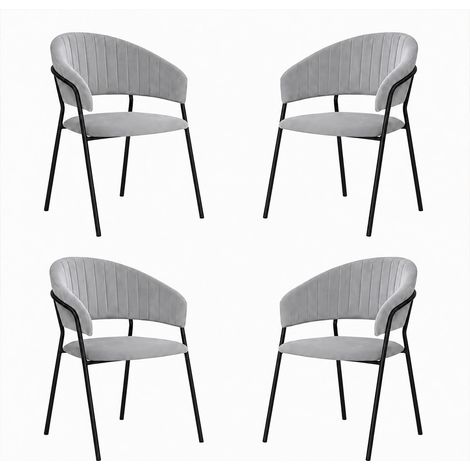 Sillas de comedor Aurelia de terciopelo gris (juego de 4) con patas negras (1/5)