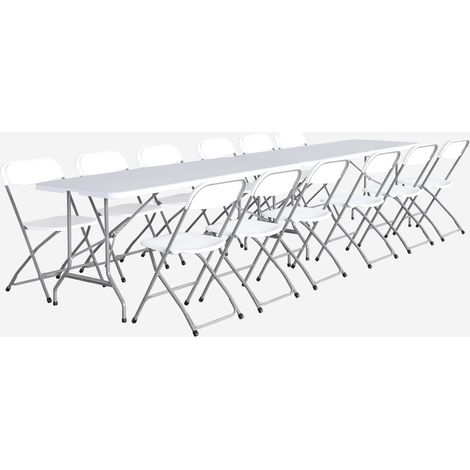 Set 2 tavoli pieghevoli per eventi in plastica con 12 sedie (1/5)
