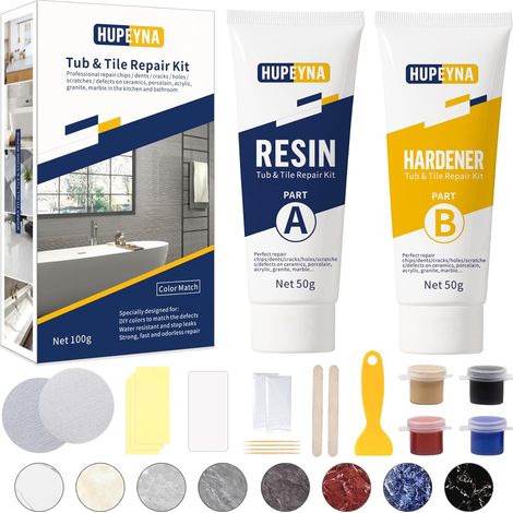 Kit de Réparation de Baignoire, Kit de Réparation D'émail Kit Réparation D'Évier en Céramique pour Rayures Trous Fissures, Set Réparation Receveur de Douche-Plus D'options de Couleurs (1/5)