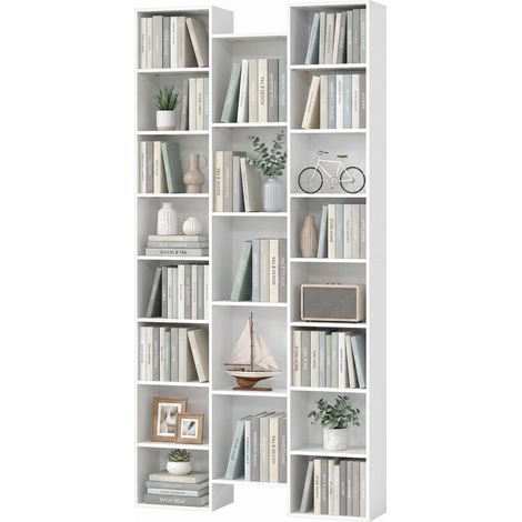 HOMCOM Libreria in Legno Alta 181cm 21 Scomparti e 10 Ripiani Regolabili Bianco (1/5)