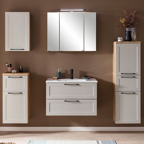 Badmöbel Waschplatz Set in kaschmir mit Wotan Eiche Nb. MARLING-03 inkl. LED-Aufbauleuchte, B/H/T ca. 200/200/47 cm (1/5)