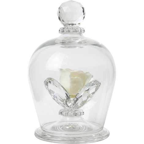 Rose stabilisée en cloche de verre avec 3 pétales - Fleur éternelle en verre cristal, idée cadeau élégante, bonbonnière, fabriquée en Italie - 15 x 10 cm (blanc) (1/5)
