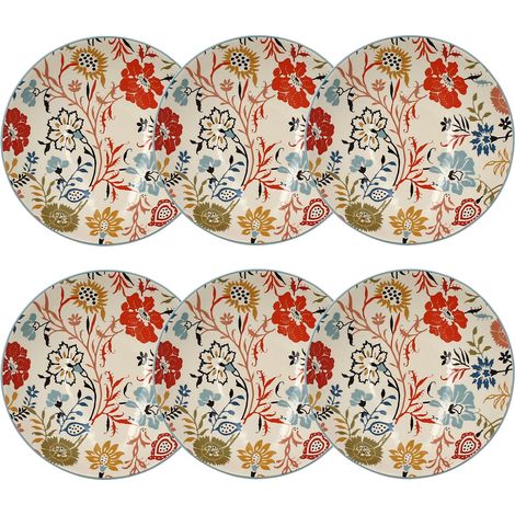 Lot de 6 assiettes calottes florales en grès 19cm, JAIPUR (1/3)