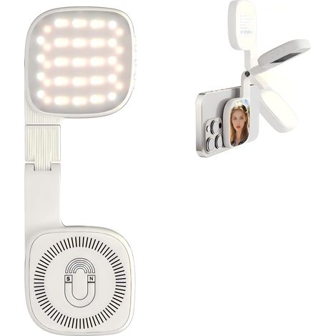 Lampe Selfie Magnétique LED 3-en-1 – 48 LEDs, 10 Niveaux de Luminosité, 1000mAh, Température de Couleur 3000K-6500K, Portable pour Streaming & Maquillage,Blanc (1/5)