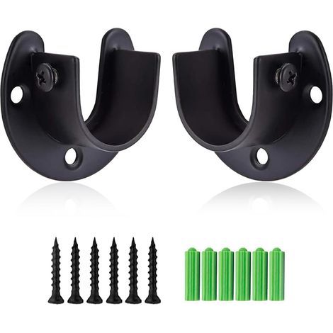 Lot de 2 supports de tringle à rideau robustes en acier inoxydable de 19 cm de diamètre, noirs, avec vis (1/5)