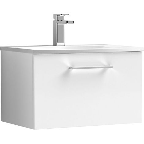 Balterley  Contemporary Bathroom 1-Drawer Wall-Hung Curved Basin Vanity Unit, Gloss White, 600mm