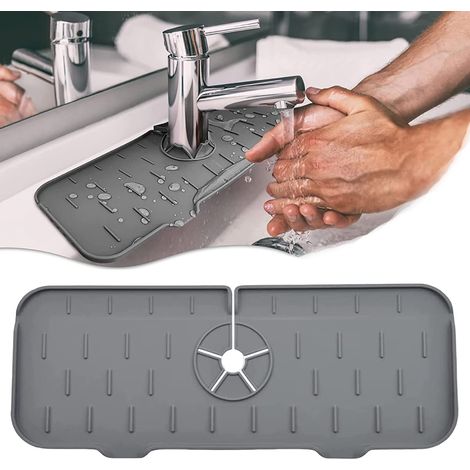 Tapis absorbant en silicone pour robinet d'évier de cuisine, protection anti-éclaboussures, tapis de récupération d'eau, égouttoir derrière le robinet (gris) (1/5)