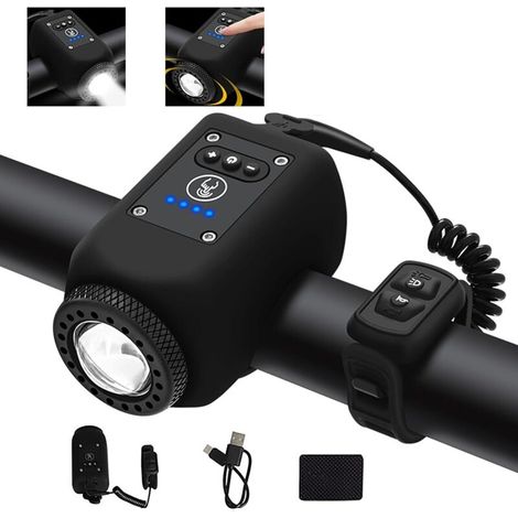 Elektronische Fahrradhupe mit Licht, Mini-Fahrradklingel mit 6 Tönen, USB-C-aufladbarer Scheinwerfer, einstellbare Lautstärke/4 Lichtmodi/wasserabweisend