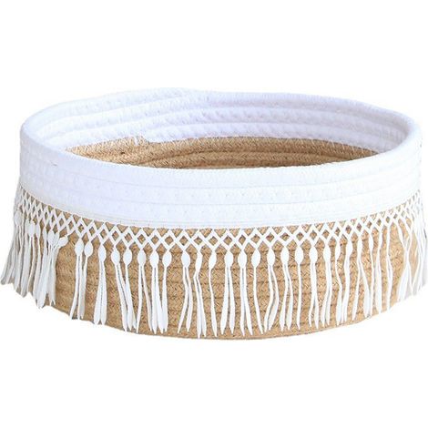 Panier de rangement tissé jute et coton 16.5x10cm Panier décoratif multifonction pour salon chambre bain cadeau maison (1/5)