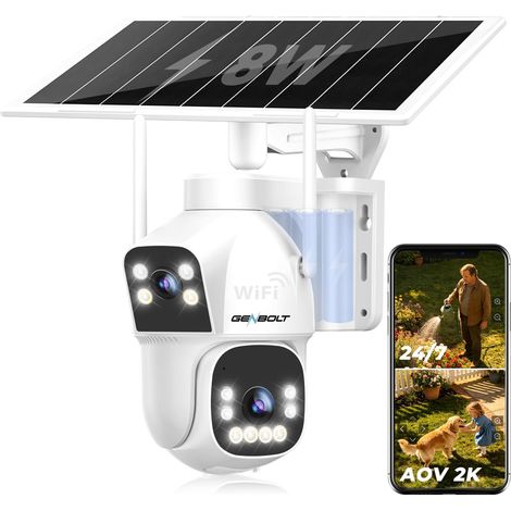 2.5K AOV Solaire WiFi Caméra Surveillance Extérieur sans Fil, Enregistrement 24/7 3MP+3MP IP Caméra Surveillance Batterie avec détection IA 90FT,8W 15600mAh Caméra CCTV Double WiFi 2.4 (1/5)