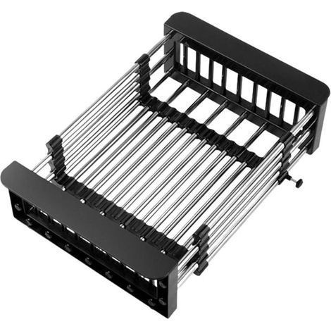 Telescopic stainless steel draining basket, sliding drainer for sink, black. (1/5)