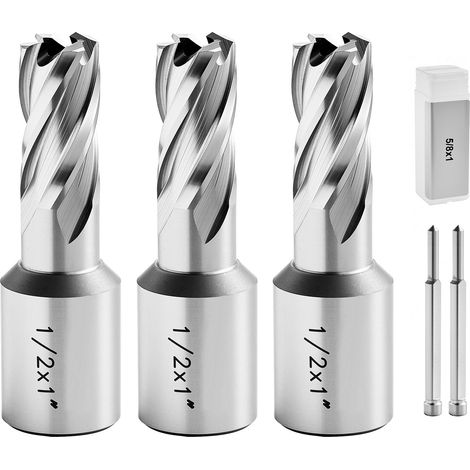 Mophorn Set di Punte per Trapano HSS 5 pezzi, con Diametri di Taglio 12,7/15,87/25,4 mm, 2 Perni di Centraggio e Profondità di Taglio di 25,4 mm, Custodia in Plastica (1/5)
