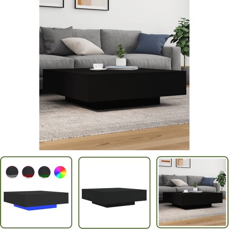 The Living Store Couchtisch mit LED-Leuchten Schwarz 100x100x31 cm - Couchtisch - Wohnzimmerstil - Moderner Couchtisch - LED-Couchtisch - Holzwerkstoff Möbel (1/5)