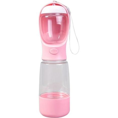 Bouteille d'eau pour chien avec gamelle et porte-sacs à déjections - Compatible lave-vaisselle - Anti-fuite et portable - 500 m - Rose (1/5)